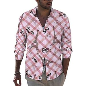 Eiffeltoren Parijs heren button-down shirt met lange mouwen casual strand tops met zak regular fit
