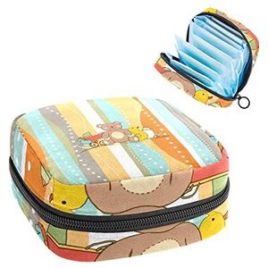 Beer en Streep, Periode Pouch Draagbaar,Tampon Opbergtas,Tampon Houder voor Portemonnee Vrouwelijke Product Organizer, Meerkleurig, 4.7x6.6x6.6 in/12x17x17 cm