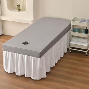 LDLCYCN Waterdichte Spa Massage Dekbed Gezicht Gat Oliebestendig Massagelaken Dunne Spa Massage Tafel Beschermhoes Met Elastische Band Rondom-Wrap Vierkant Hoofd, Grijs, 70 x 185 (H)