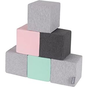 KiddyMoon Foam Blokjes Voor Baby Zachte Blokken 6 Stuks Foam Speelgoed Montessori Speelgoed Met Foam En Veel Plezier Voor Kinderen, Blokken: Lichtgrijs-Donkergrijs-Roze-Munt