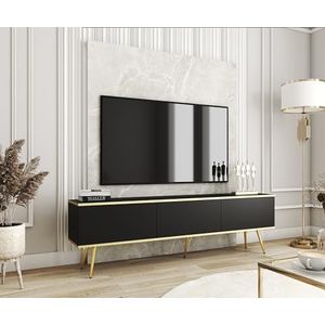 3E 3xE living.com TV-kast zwart met gouden poten B: 175 cm H: 32 cm D: 32 cm