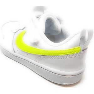 Witte gymschoenen met neongele Swoosh met elastische veters en klittenbandsluiting voor kinderen, Wit Fluo Geel, 29.5 EU
