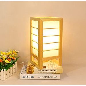 LANMOU LED tafellamp gemaakt van hout, moderne papieren bedlamp Oogbescherming Japanse stijl grenen tafellamp vierkant E27 kleine vloerlamp decoratie voor slaapkamer woonkamer,Warm light