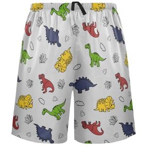 LI ZHI XIN Herenpyjamabroek, korte pyjamabroek, zomer casual shorts, elastische taille met trekkoord, rechte buis losse pasvorm met 2 zakken, S-XXL dierendinosauruspatroon, Meerkleurig, S