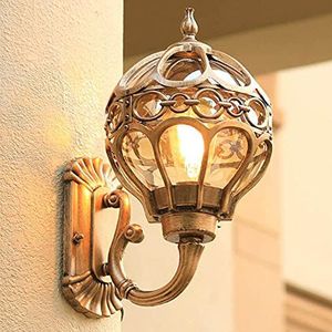 Antieke wandlamp buitenwandlamp vintage gouden wandlamp aluminium en glas buitenlamp retro E27 tuinlamp waterdicht werflamp villa foyer hal balkon terras