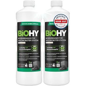 BiOHY Vloerreiniger voor dweilrobot-station met sinaasappelgeur (2 x 1 liter), reinigingsmiddel concentraat voor alle wis- en zuigrobots met natte functie, schuim-arm en streepvrij, voor alle vloeren