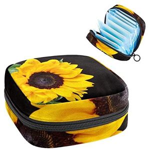 Maandverband Opbergtas, Menstruatie Cup Pouch Tampon Bag, Periode Pads Houder Organizer voor Vrouwen Meisjes, Bloemen Samenstelling met Mooie Zonnebloem