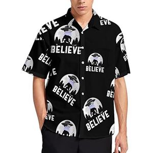 Believe in Aliens Bigfoot UFO Hawaiiaans shirt voor heren, zomer, strand, casual, korte mouwen, button-down shirts met zak