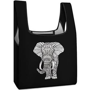 Boho Zwart Wit Olifant Herbruikbare Boodschappentas Met Handvat Opvouwbare Boodschappen Tote Tas Grote Capaciteit Lichtgewicht Handtas Voor Mannen Vrouwen