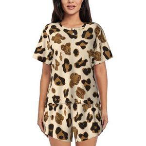 JIAWUJYNB Animal Leopard Print Vrouwen Korte Mouwen Pyjama Set Pyjama Lounge Set Met Zakken,, Zwart, L