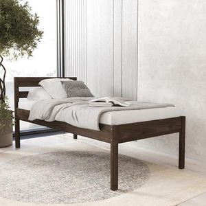 Bed 90x200 cm in wenge geolied hout - Anu Scandi Style hoogslaperframe zonder latten - massief berkenhout - natuurlijke kleur - ondersteunt 350 kg