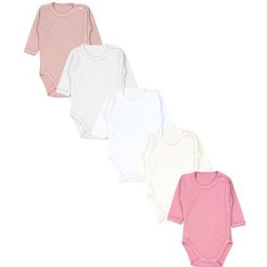 TupTam Baby Overslag Rompertje met Lange Mouwen voor Meisjes Jongens Set van 5, Wit Ecri Lichtgrijs Oudroze Roze, 50