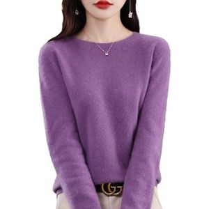 QuyiFa Kasjmier truien voor dames, kasjmier truien dames merino wollen trui dames, trui lichtgewicht gebreide top (Paars,L)