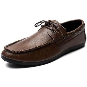 Heren loafers schort teen PU lederen mocassins schoenen met veters platte hak flexibele lichtgewicht mode wandelslip-on (Color : Brown, Size : 43 EU)