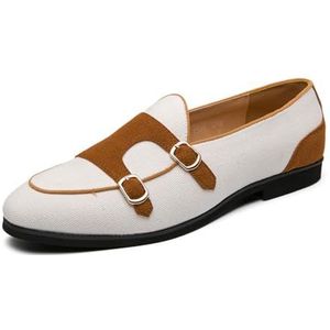 Comfortabele loafers voor heren, instappers lage comfortabele monnik schoenen,Wit,38 EU