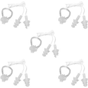 5 Set van 2 Stuks Volwassenen Oor Stopper Neus Clips Set Vrouwen Mannen Zwemmen Surfen Duiken Siliconen Zachte Oordopje Kit Onderwater Sport Wit