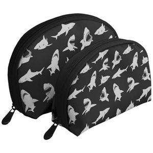 Make-uptas, reizen cosmetische tas 2 stuks draagbare clutch zakje set zakje organizer zwarte haaien vis, zoals afgebeeld, Eén maat