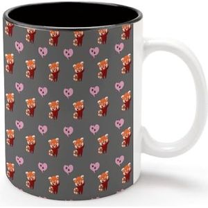 Rode panda met hart gepersonaliseerde koffiemok koude dranken warme melk theekop zwarte voering keramiek beker met handvat cadeau voor vrouwen mannen 11oz