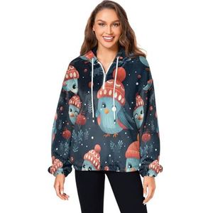 KAAVIYO Kerst Vogels Sneeuw Kunst Pluizige Jas Trui Hoodie Hooded Zakken Fuzzy Fleece Sweatshirt Ronde hals Truien Hoodies voor Meisjes Vrouwen, Patroon, XL