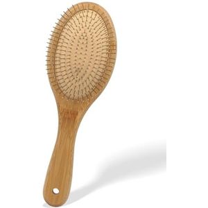 Xuxuejing Bamboe haarborstel, met metalen haren, antistatisch, voor gladmaken, massage en ontwarren, voor alle haartypes, mannen, vrouwen, kinderen