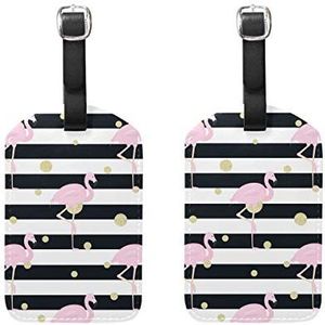 EZIOLY Flamingos gouden polka dot strepen cruise bagagelabels koffer etiketten tas, 2 stuks, Meerkleurig, 12.5x7 cm