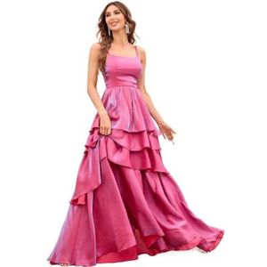 jurken voor dames Cami-jurk van chiffon met laag zoom (Color : Rose Red, Size : L)