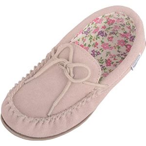 SNUGRUGS Grace Womens Suede mocassins met bloemen katoen binnenkant en rubberen zool