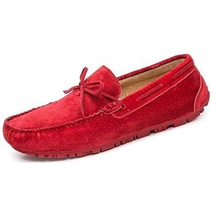 Heren Loafers Suède Vamp Ronde Neus Mocassins Schoenen Bootschoenen Comfortabele Platte Hak Antislip Fashion Party Slip Op (Color : Red, Size : 40 EU)