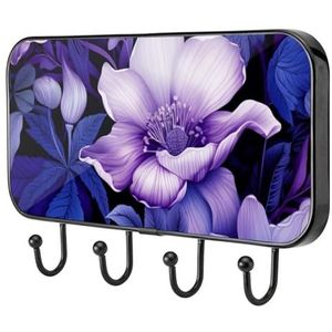 etoenbrc Inkt paarse bloemen kapstok muur gemonteerd,4 ijzeren kleerhanger haken voor opknoping jassen, decoratieve kapstokken voor muur Heavy Duty voor kleding tas sleutel