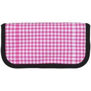 gopoo Roze geruit schattig canvas etui - georganiseerde opslag voor reizen en dagelijks gebruik etui, make-upzakje