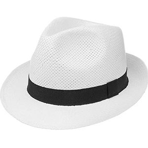 Lipodo White City Trilby Hoed Dames/Heren - Made in Italy zomer stro met ripsband voor Lente/Zomer - XL (60-61 cm) wit