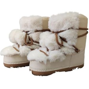 JTKSSCS Womens Winter Laarzen Winter Snowboots Voor Vrouwen Snowboots Platform Lace-up Pluizige Skischoenen Vrouwelijke Warme Katoenen Laarzen, Beige I3, 41/42 EU