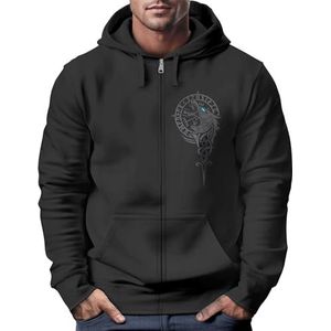 Neverless® Sweatjack heren met capuchon Fenrir Scandinavische mythologie Viking Print Zip Jacket Mannen, Fenrir Kompas Zwart, 5XL