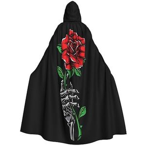 OPSREY Schedel Rose Gedrukt Volwassen Hooded Poncho Volledige Lengte Mantel Gewaad Party Decoratie Accessoires
