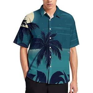 Tropisch oceaanlandschap met palmbomen, zomer, herenshirts, casual, korte mouwen, button-down, blouse, strandtop met zak, 2XL