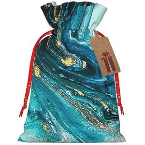 Turquoise Blauw Goud Marmer Print Trekkoord Gift Bag Kerstfeest Nieuwjaarsdag Snoep Bruiloft Valentijn Gunsten