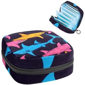 Kleurrijke haaien patroon maandverband opbergtas grote menstruatie cup zakje met rits, menstruatie pads tas winkel panty voeringen tampons voor meisjes vrouwen
