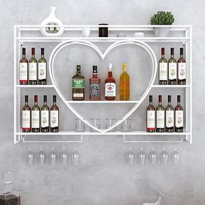 GZDZ Premium wandgemonteerde ronde metalen wijnrek display - grote hangende wijnfles organizer met afwerking, perfect voor woonkamer, wijnkelder, bar (120 x 15 x 80 cm) (wit, 100 x 15 x 80 cm)