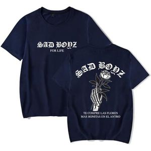 Junior H T-Shirt Sad Boyz Las Flores Merch Unisex Korte Mouw Casual Mode Tees, marineblauw, XXL