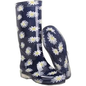 Tuinschoenen for dames, waterdichte regenlaarzen for dames - comfortabel interieur, brede kuitlaarzen for dames - gemakkelijk aan en uit te trekken(White chrysanthemum_39)