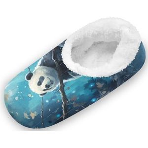KAAVIYO Ruimte Blauwe Dier Panda Outdoor Slippers Katoen Huis Schoenen Gesloten Rug Winter Antislip Fuzzy Voeten Slippers voor Indoor Jongens Vrouwen, Patroon, X-Large