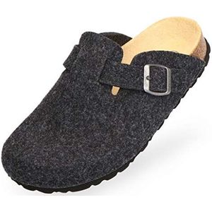 BOnova Pantoffels voor dames en heren, comfortabele vilten pantoffels met anatomisch voetbed, antislip vilten pantoffels met rubberen zool, premium clogs voor heren en dames, van kurk, antraciet, 37 EU