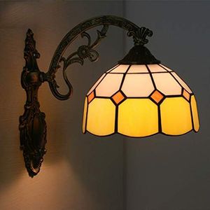 Tiffany -Stijl Wandlampen Lamp, Retro Gebrandschilderd Glazen Sconce, Eenvoudige Smeedijzeren Wandlantaarn Voor Woonkamer Slaapkamer Gang