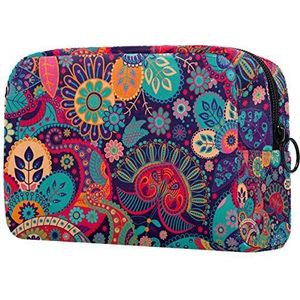 Make-up tas voor vrouwen meisje cosmetische tassen toilettas organizer etui met rits kleurrijke paisley etnische bloemenprint