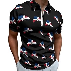 Dominicaanse Republiek Vlag Kaart Half Zip-up Polo Shirts Voor Mannen Slim Fit Korte Mouw T-shirt Sneldrogende Golf Tops Tees XL