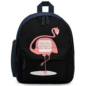 Grappige Awkward Flamingo Rugzak Gedrukt Laptop Rugzak Schoudertas Causale Reizen Dagrugzak voor Mannen Vrouwen Blauw-Stijl
