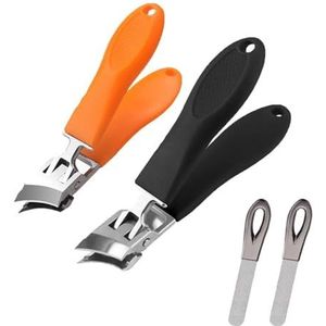 Brede kaakopening anti-splash schuine nagelknipper, nagelknipper met nagelvijl, schuine nagelknipper, gebogen mes for dikke nagels, gebogen teennagelknipper for mannen, senioren volwassenen(2pcs mix)