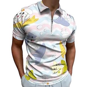 Leuke Dieren Zeemeermin Polo Shirt voor Mannen Casual Rits Kraag T-shirts Golf Tops Slim Fit