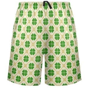 LI ZHI XIN Herenpyjamabroek, korte pyjamabroek, zomer casual shorts, elastische tailleband met trekkoord, rechte losse pasvorm met 2 zakken, S-XXL klavertje vier patroon, Meerkleurig, L