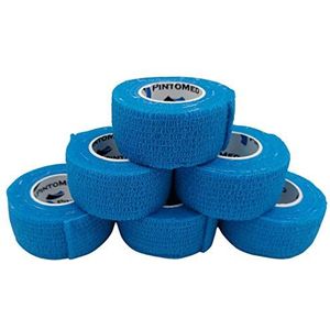 PintoMed - 6 x Lichtblauw - Samenhangend Verband - Cohesive Bandage - 6 rollen x 2,5 cm x 4,5 m Zelfklevende Flexibele Verbanden, EHBO, Sportverbandverbanden - Pak van 6